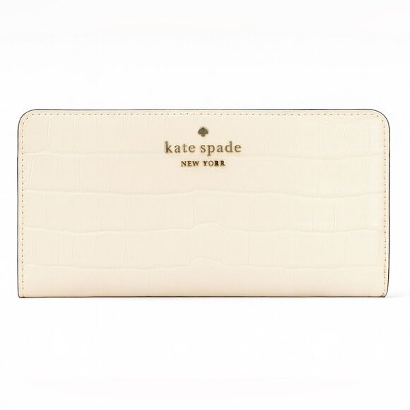 Kate Spade Ivory croc embossed leather wallet clutch - Picture 1 of 8